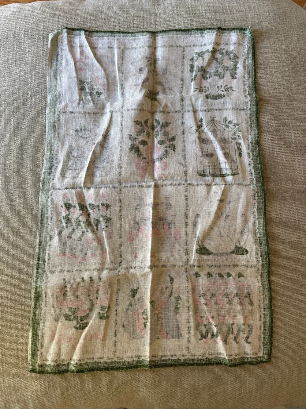 Vintage 12 Days of Christmas Irish Linen Tea Towel - Made in Ireland 1960s-1970s